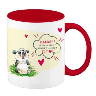 Mug Pand Maman je T'aime Tasse avec anse Rouge Art Grafik