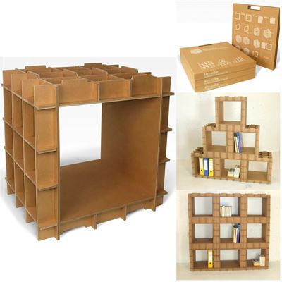 Kit Meuble en carton Module de rangement Stri-Cube Ecru