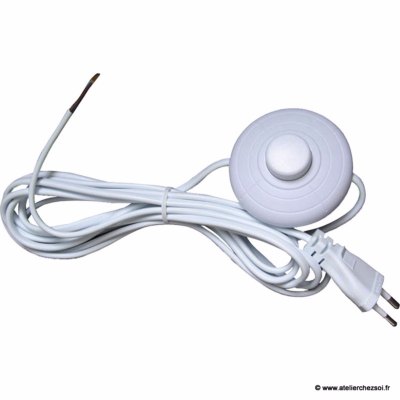 Cordon électrique blanc 3m équipé interrupteur à pied et fiche - 500 W