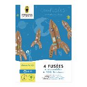 Kit créatif 4 fusées en carton à construire avec stickers