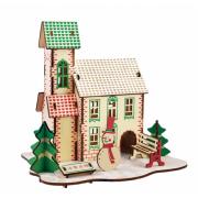 Maquette Maison de Noël Colorée 17x16x20cm à construire 36 pièces Bois