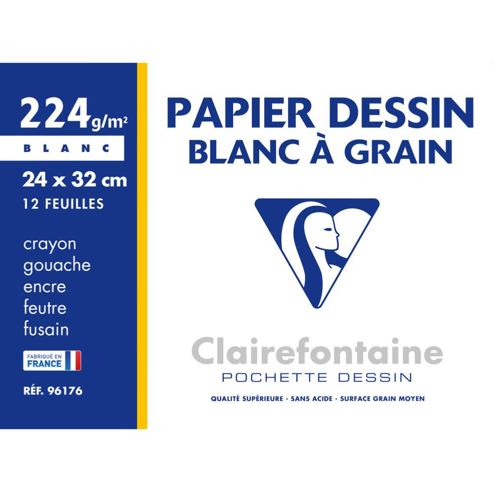 Clairefontaine 96176C Pochette dessin à grain 24 x 32 12 feuilles 224 g 