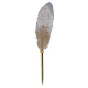 Stylo bille Plume d'oiseau 23 cm Bleu Gris motif Dentelle Encre noire ArteBene