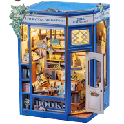 Kit Maquette Book Nook Literature Bookstore 17x12x10 cm Bibliothèque bleu vif 3D avec Porte Cuteebee