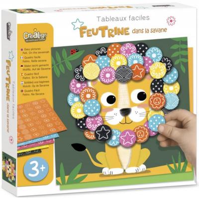 Coffret Feutrine à coller 6 Tableaux Animaux Savane 3 ans Crealign