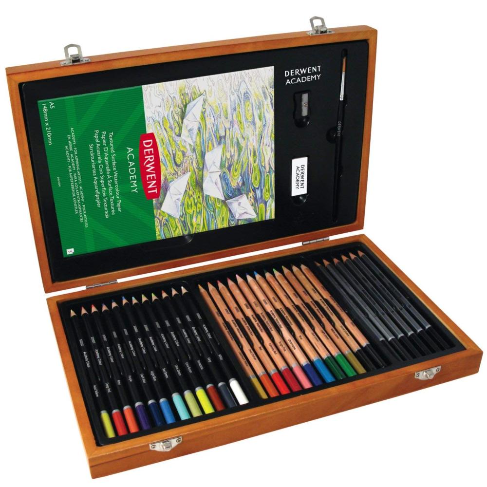 Coffret Dessin 30 Crayons Et Accessoires Coffret Bois Derwent Academy