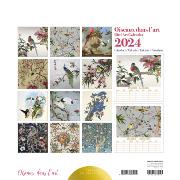 Calendrier mural Luxe 2024 Oiseaux dans l'Art 12 illustrations 12 mois Doré Or chaud 30X30 cm Ed Desastre