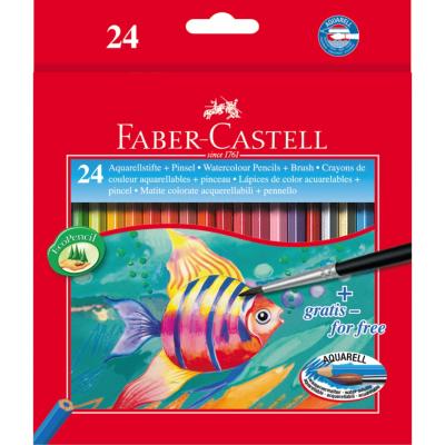 Crayons de Couleur Aquarellables Poisson Etui 24 couleurs Pinceau Faber Castell
