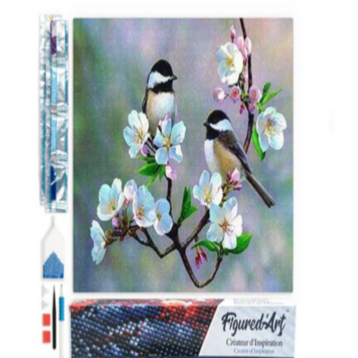 Broderie Diamant Oiseaux sur Branche fleurie Toile complète roulée 40x50 Diamants carrés Figure d'Art