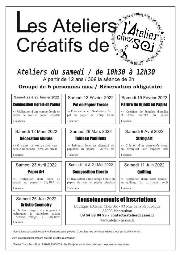 [Termin] Ateliers du Samedi 2021-2022  L'Atelier Chez Soi Montauban