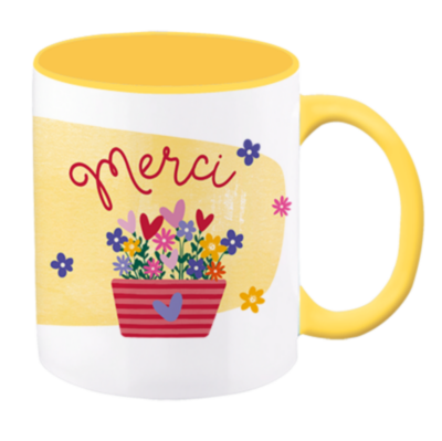 Mug Fleurs Merci de nous aider à pousser Tasse avec anse Jaune Art grafik