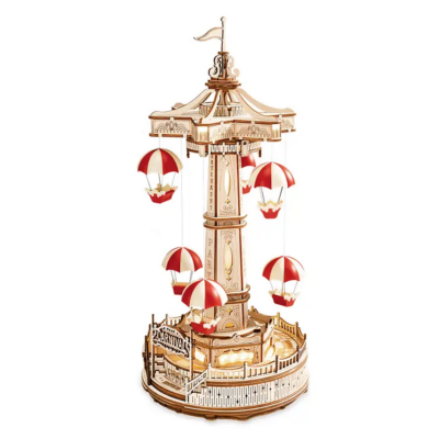 Kit Maquette Parc d'Attractions Tour à Parachutes Puzzle 3D Bois électromécanique 184 pièces EA01 Rokr