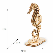 Maquette Bois 3 Animaux Mer Poisson Hippocampe Requin 16cm 3 Puzzles 3D 118 pièces