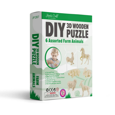 Kit 6 Maquettes Bois 3D Animaux de la Ferme à construire
