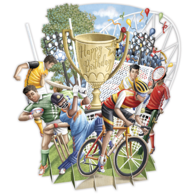 Carte 3D Les Sports Happy Birthday 16x16 Décor en relief avec enveloppe