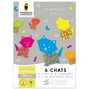 Kit créatif 6 chats à fabriquer avec stickers fluos