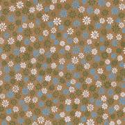 Papier Népalais Lokta Paquerette Beige Motif Fleur Bleue Feuille 50x75 cm