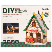 Kit Maquette Bois Maison de Noël scintillante 12x9x18 cm DS036 Rolife