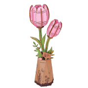 Maquette Bois Pot de Fleurs Tulipe Rose Puzzle 3D de 72 pièces TW082 Rolife