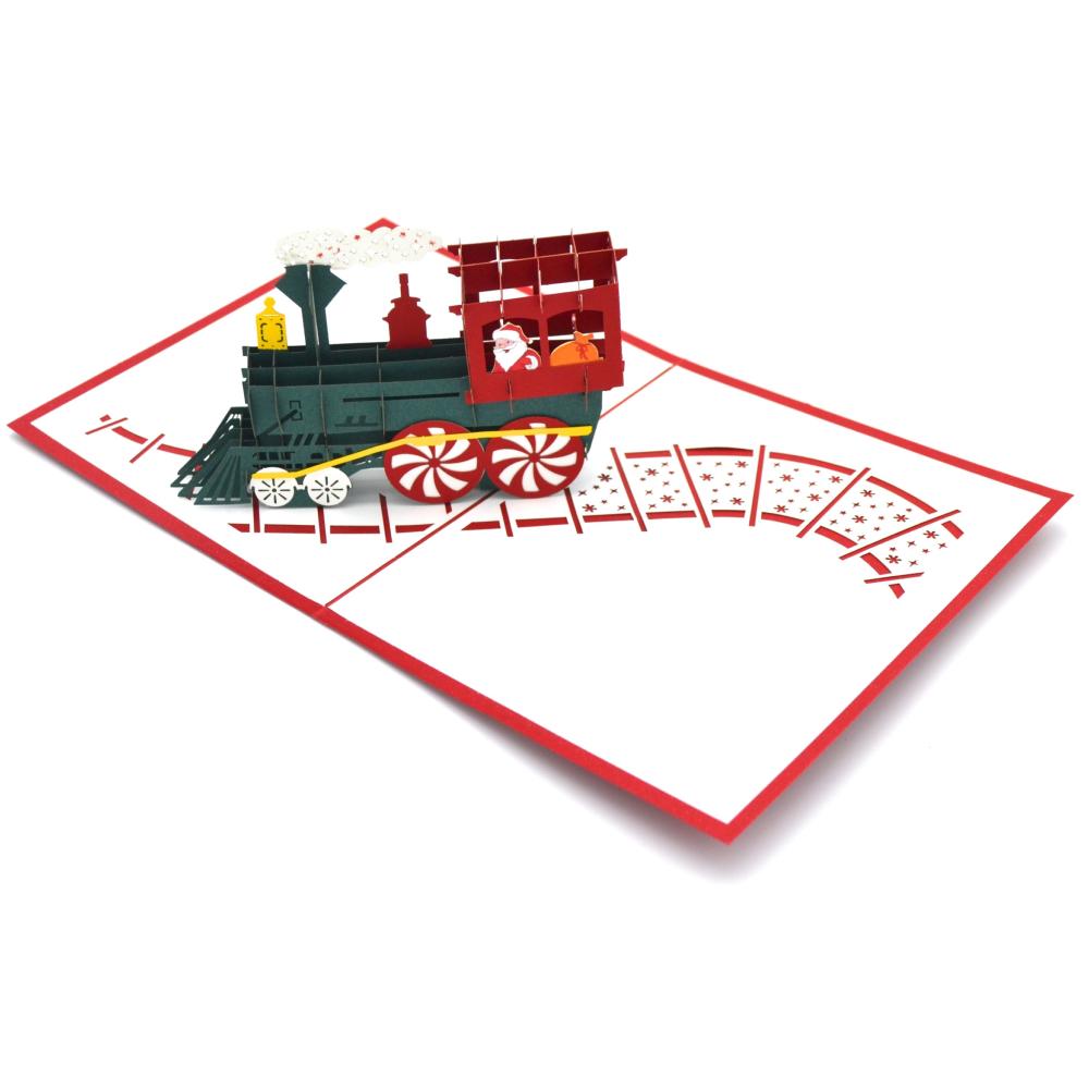 Carte Pop Up Noel Train Du Pere Noel 13x16 Cm Wonkard