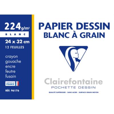 Pochette Dessin à grain 12 feuilles 24x32 224g Clairefontaine