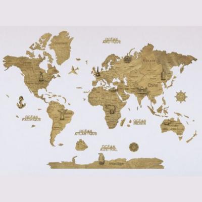 Carte du monde 2D en Bois Foncé Taille M 70x100 cm Creatif Wood