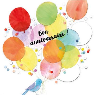 Carte double Bon Anniversaire Ballons et Oiseau 16.5x16.5 cm Aerial Editor