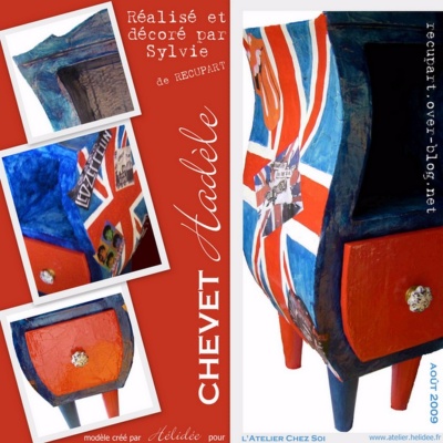 Chevet en carton Hadle par Rcupart - Dcoration anglaise rouge et bleu