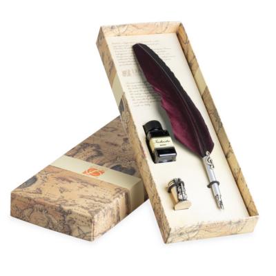 Set Calligraphie Musique Porte-plume Bordeaux et Repose-plume métal Encre Dallaiti