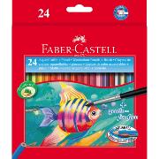Crayons de Couleur Aquarellables Poisson Etui 24 couleurs Pinceau Faber Castell