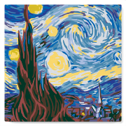 Mini-Peinture par numéros Nuit Etoilé Van Gogh Tableau 20x20 avec Cadre Figure d'Art