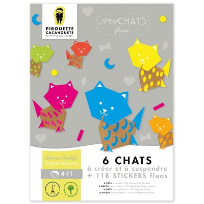 Kit créatif 6 chats à fabriquer avec stickers fluos