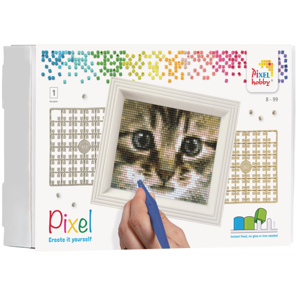 Kit Tableau en Pixels Tête de Chat à créer 10 x 12 cm avec Cadre 2000  pixels Pixel Hobby