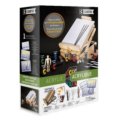 Coffret Chevalet Peinture Acrylique Campus 12 tubes Chassis Pinceau Mannequin