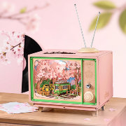 Kit Maquette 3D Puzzle Tram Téléviseur Rose Sakura Dreamy Tour 24x18x36 cm AMT02 Music Dreamer Rolife