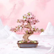 Maquette Bois Bonsaï en Pot Sakura Fleurs Roses Puzzle 3D de 263 pièces TG415 Rolife