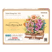 Maquette Bois Livre ouvert et 5 Fleurs Plantes Puzzle 3D de 522 pièces TW04H Wooden Blooming Book Rowood
