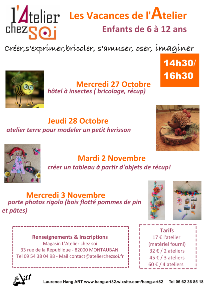 [Terminé] Ateliers Créatifs pour Enfants Vacances de la Toussaint 2021 Montauban