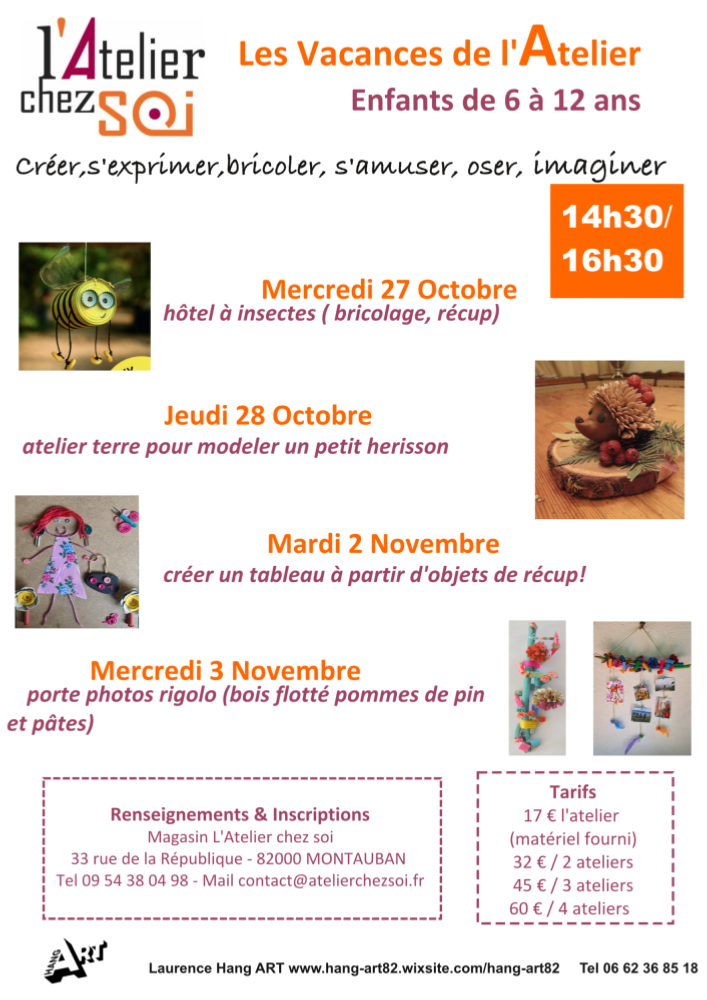 [Termin] Ateliers Cratifs pour Enfants Vacances de la Toussaint 2021 Montauban