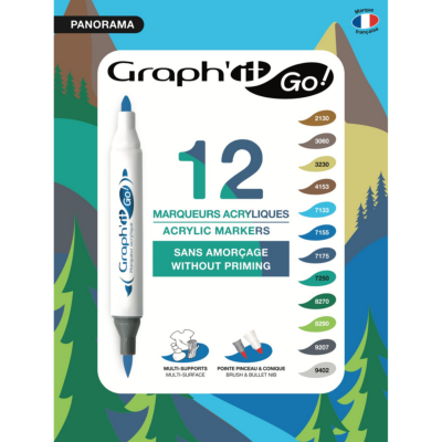 Marqueurs Acrylique Graph'It Go 12 couleurs Panorama Double-Pointe Sans amorçage