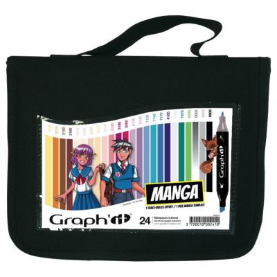 Feutres Graph'It 24 couleurs Manga Marqueurs à Alcool Double-Pointe Biseau et Fine