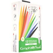 Feutres Graph'It Brush 12 couleurs Essential Marqueurs à Alcool Double-Pointe Pinceau et Fine