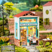 Kit Maquette Bois Ville miniature Boutique Librairie Free Time Bookshop 8.5x6.2x12.8 cm DS008 Rolife