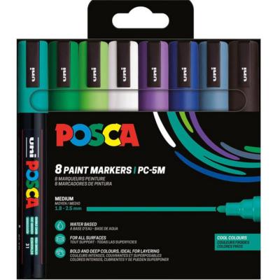 Set 8 Marqueurs Peinture Posca PC5M Couleurs Froides Pointe conique moyenne 1.8 à 2.5 mm