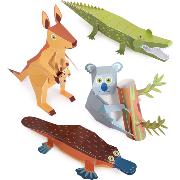 Paper Toys 4 Animaux Crocodile Koala Kangourou Ornithorynque 8 à 29 cm Pukaca