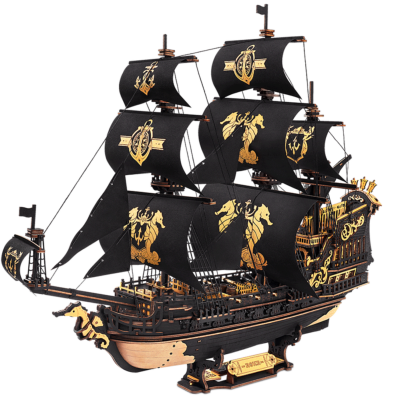 Kit Maquette 3D Bateau Voiles Noires 39x18x47 cm MCB02 603 pièces The Seahorse Barque Puzzle Rokr
