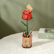 Maquette Bois Pot de Fleurs Rose Rouge Puzzle 3D de 106 pièces TW042 Rolife
