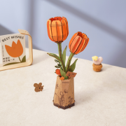 Maquette Bois Pot de Fleurs Tulipe Orange Puzzle 3D de 76 pièces TW081 Rolife
