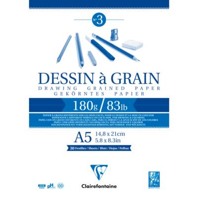 Bloc Dessin à Grain Papier blanc 180g 30 feuilles A5 Clairefontaine