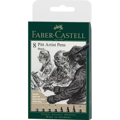 Pochette 8 Feutres Noirs XXS S F M B C FH et 1.5 Pitt Artist Pen Faber Castell